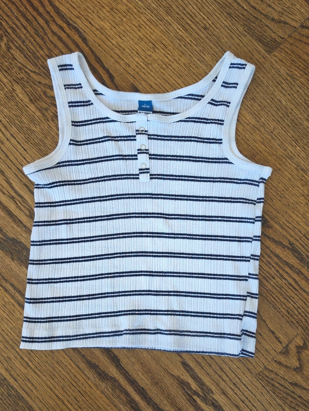 Old Navy White & Navy Striped Ribbed Tank Top